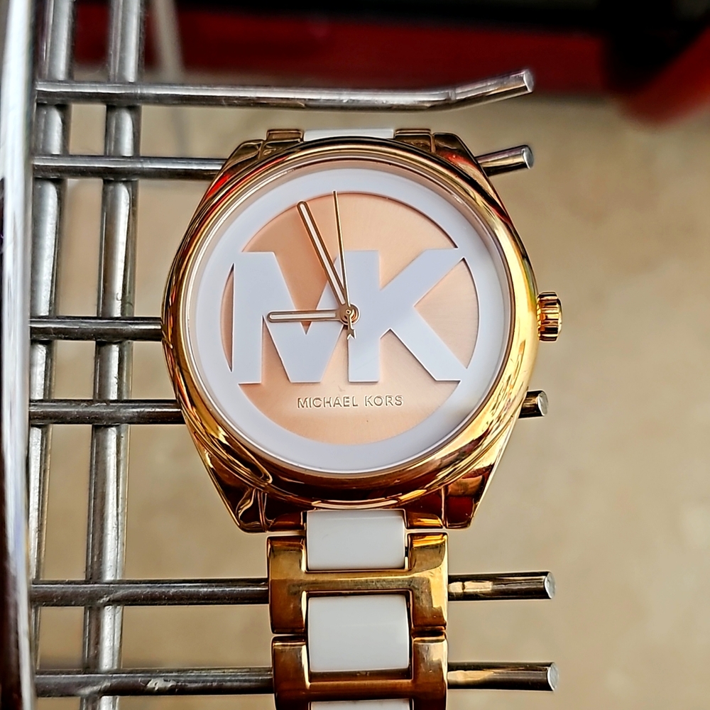 NEW Michael Kors, women's,  rose gold/ gold/ white panel  Stainless Steel watch.